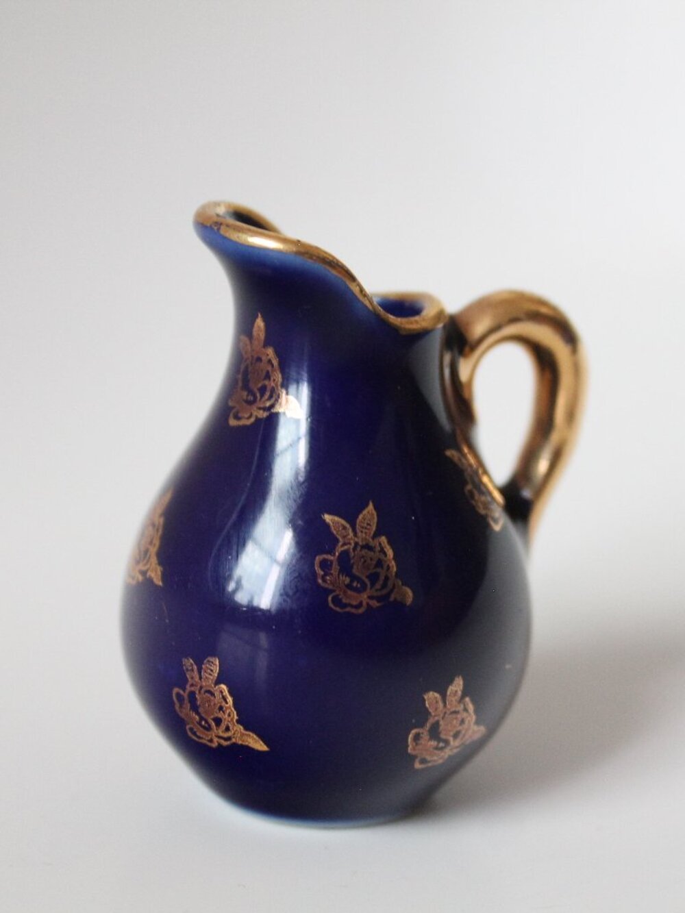 Miniature Cobalt Blue Jug with Gilt Floral Decoration (Limoges, France)